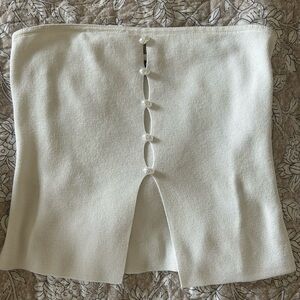 Wild Fable White Knit Top with Pearl Button Accents